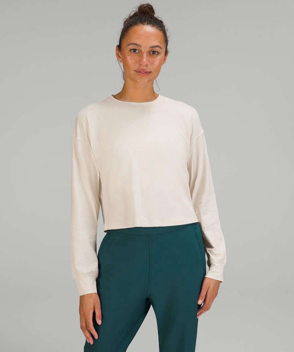 Lululemon Abrasion-Resistant Training Long-Sleeve White Opal Crop Relaxed Sz 6
